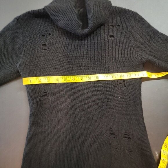NEW Lovers + Friends Distressed Sweater Dress MEDIUM Revolve Black Wool Blend - Picture 7 of 8